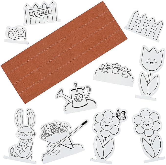 Fun Express Color Your Own Spring Garden Craft Kit - Engaging Arts & Crafts Activity Kids - Perfect Home Projects Creative Play Spring -Themed Fun - Includes Garden Designs Markers & More - 12 Pieces