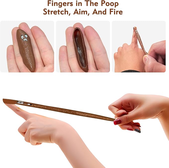 16Pcs Poop Fake Poop Finger Slingshot, White Elephant Gifts for Adults Stocking Stuffers Flying Shooting Toys for Kids Fake Poop Novelty Slingshots for Adults