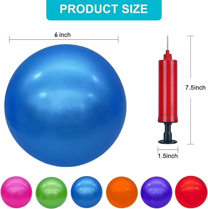 6 Pcs 6 Inch Inflatable Bouncy Balls, with 1 Hand Air Pump