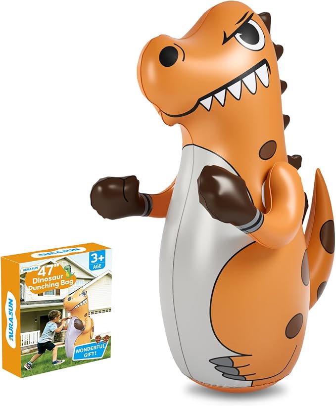Inflatable Dinosaur Punching Bag for Kids, 47" Toddler Blow up Punching Bag for Ages 3-14, Children Bop Bag Toys & Gifts with Bounce-Back Action