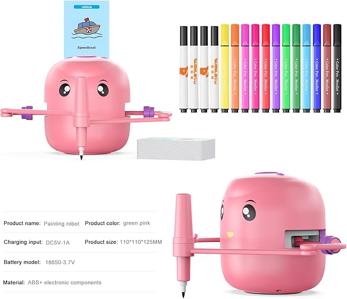 Smart Drawing Robot for Kids,Montessori Educational Painting Toy for 5+ with Voice Interaction&16 Color Pens,Magic Drawing Robot with 150 Learning Word Cards ,Ideal Gift for 5+ Year Old Boys Girls