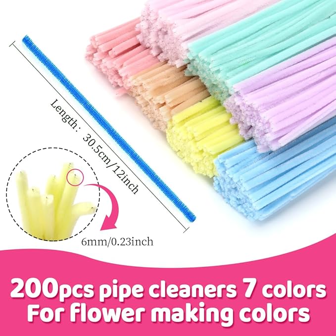 Praisebank Pipe Cleaners,200pcs Macaron Color Chenille Stems for DIY Projecets, Arts & Crafts Supplies for Festival Party Decorations