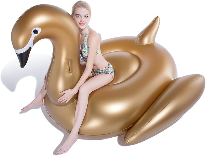 Jasonwell Giant Inflatable Golden Swan Pool Float with Fast Valves Summer Beach Swimming Pool Floatie Lounge Floating Raft Outdoor Party Decorations Toys for Adults (XXXL)