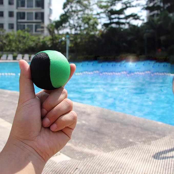 Water Bouncing Ball - 2 Pack Stress Relief Ball for Swimming, Beach & Outdoor Activity (Yellow + Green, 5.5cm)
