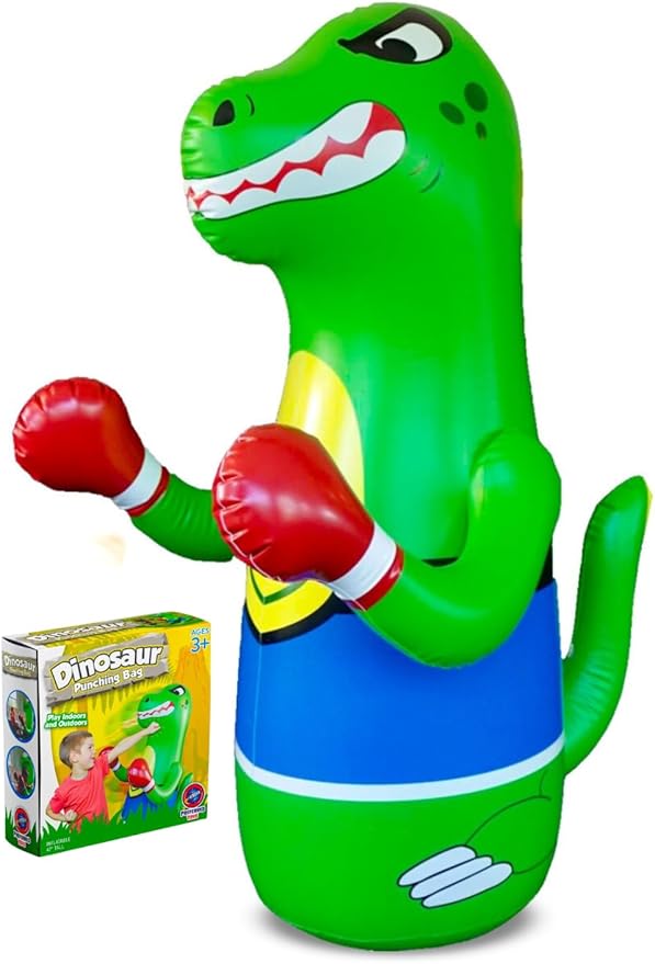 47" Inflatable Dinosaur Punching Bag for Kids - Durable Blow Up Kids Punching Bag with Bounce Back Base - Inflatable Indoor Outdoor Active Toddler Bop Play Toy