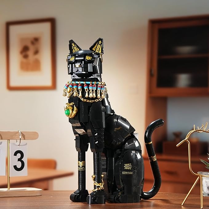 Egyptian Pharaoh Cat Building Set - Animal Black Cat Building Blocks Toy for Adults DIY Crafts Project Egyptian Cat Model for Home Office Decor, Easter Gift for Adults Women 10+ (1274PCS)