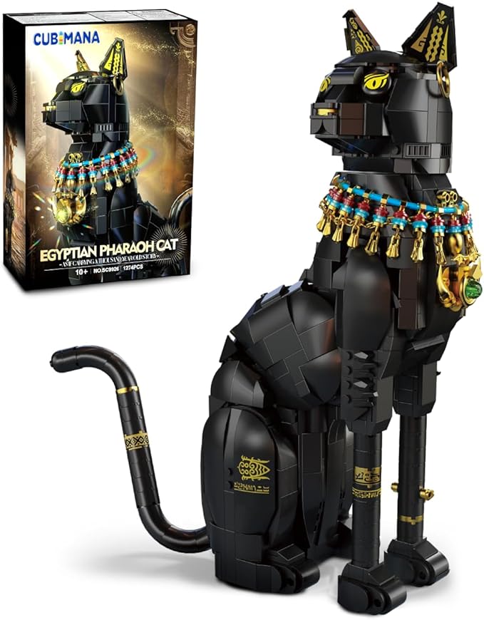 Egyptian Pharaoh Cat Building Set - Animal Black Cat Building Blocks Toy for Adults DIY Crafts Project Egyptian Cat Model for Home Office Decor, Easter Gift for Adults Women 10+ (1274PCS)