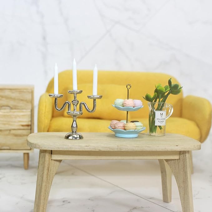 Dollhouse Candlesticks, Miniature Metal Candelabra, 1:12 Dining Candle Holder with 3 Candles, for Dollhouse Miniature Kitchen, Fairy Garden, Diorama (1PCS) (Golden)