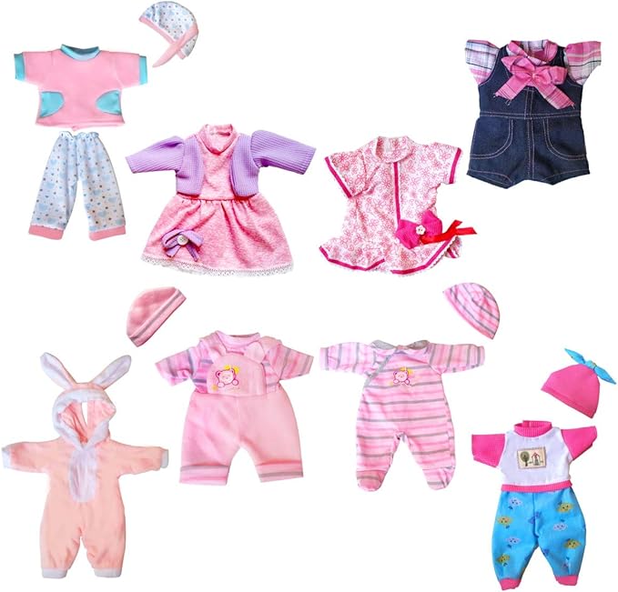 WONDOLL 8-Sets Alive Baby-Doll-Clothes for 12 inch Baby Dolls 10-11-12 inch Handmade Clothing Lovely Hat Dress and Outfits Accessories Christmas Birthday for Little Girl（NO Doll