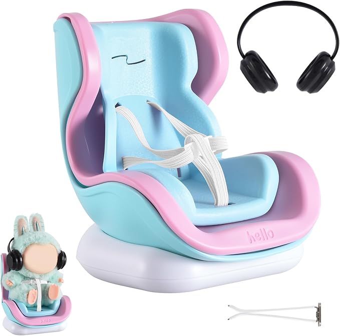 Doll Car Seat, Car Seat for 10-17cm Dolls, Including Air Vent Clip, Desktop Stand, Adjustable Strap, Airflow-Friendly Design, Ideal Car Decor Gifts(Pink Blue)