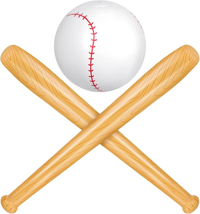 Lewtemi 3 Pcs Set of Inflatable Baseball Bat Beach Ball Including 2 Inflatable Baseball Bat and Beach Pool Ball, Halloween Party Favors for Pool(Brown Color)