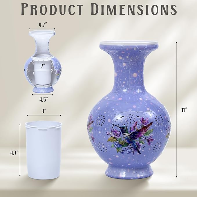 3D Puzzles Vase for Adults, 200 Pieces Plastic DIY Unique Flower Vase with LED Light House Warming Gift Birthday Gifts for Flower Arrangements and Home Decor,Crafts for Adults