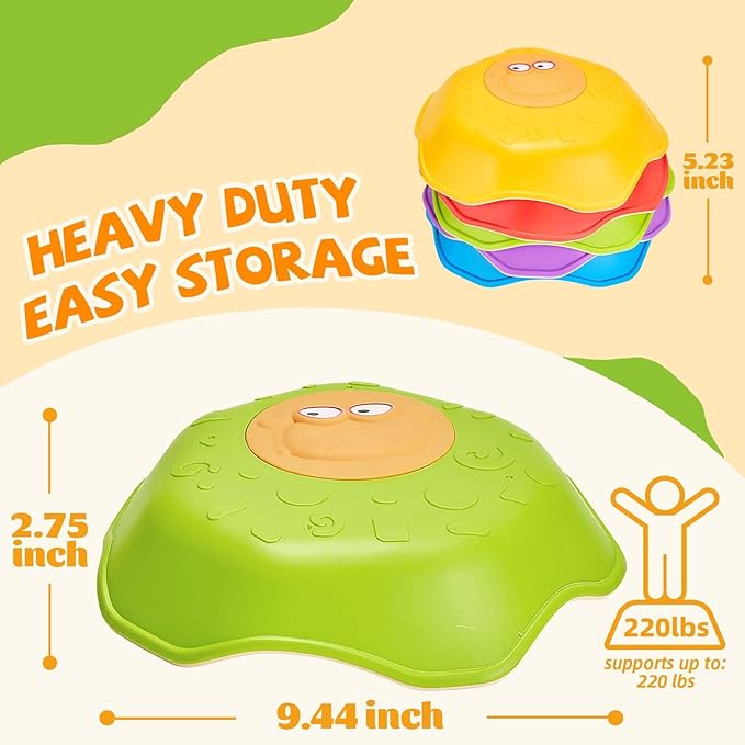 Stepping Stones for Kids - Anti-Slip Toddler Balance Stones with Squeaky Sound - 5pc Crab Sensory Toys for Indoor & Outdoor Play - Montessori Gross Motor Skills Obstacle Course for Boys Girls Toddlers