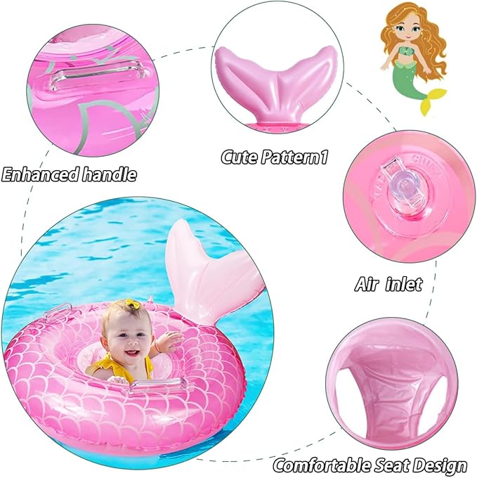 New Baby Swimming Pool Floats for Toddler Kids 8-48 Months Under 44lb, Inflatable Swim Ring Water Raft with Seat for Summer Beach Outdoor Children Infant Bath Toys