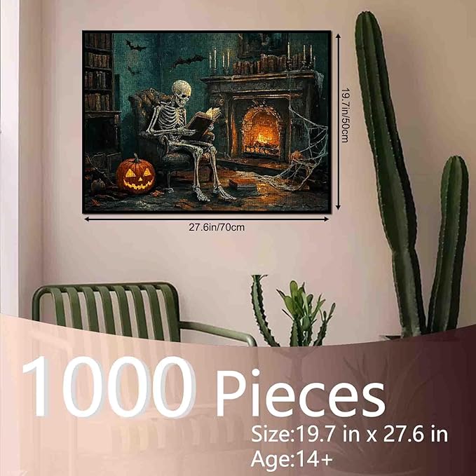 Halloween Skeleton and Stove Jigsaw Puzzles for Adults 1000 Pieces Terrifying Pumpkin Bat Unique Puzzles Challenging Family Activity Game Colorful DIY Puzzle Wall Decor Gifts 19.7 x 27.6 Inch
