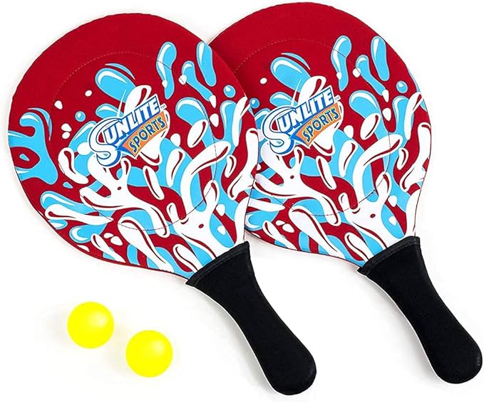 Sunlite Sports Beach Paddle Game Set, 2 Paddles and 2 Balls, Perfect for Backyard Fun or Outdoor or Beach or Lawn, Red