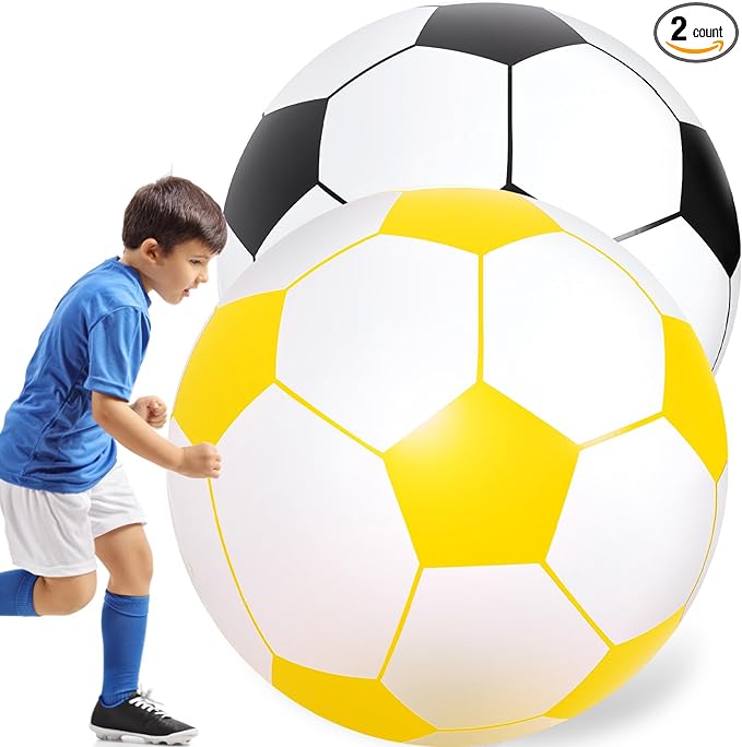 Lewtemi 2 Pcs 40 Inch Giant Inflatable Soccer Ball Large Huge Beach Balloons Oversized Football Sport Birthday Party Decoration Favor Gift Pool Supplies for Outdoor Piñata Activity