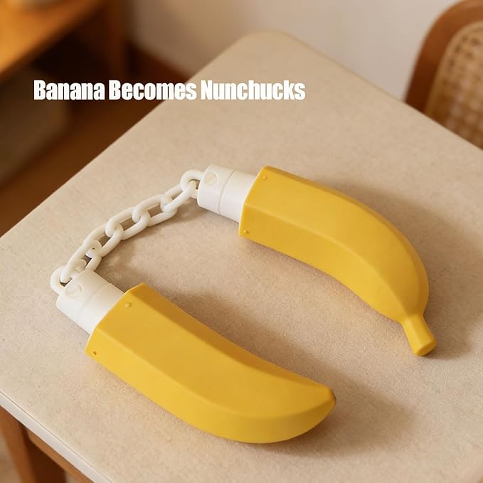 The Nanachaku, Banana Nunchucks, Novelty Toys & Amusements，3D Printable Banana Nunchaku Toys, Transforming Banana with Flexible Chain Link, Durable Reusable Novelty Desk Decor Gift (Yellow, 2pcs)