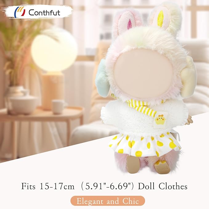 17cm Doll Clothes, Clothes for Dolls Outfit, Accessories for Dolls Clothes, Cute Clothes Set for Doll,No Doll Included (Yellow Top+Dress+Scarf+Earmuffs)