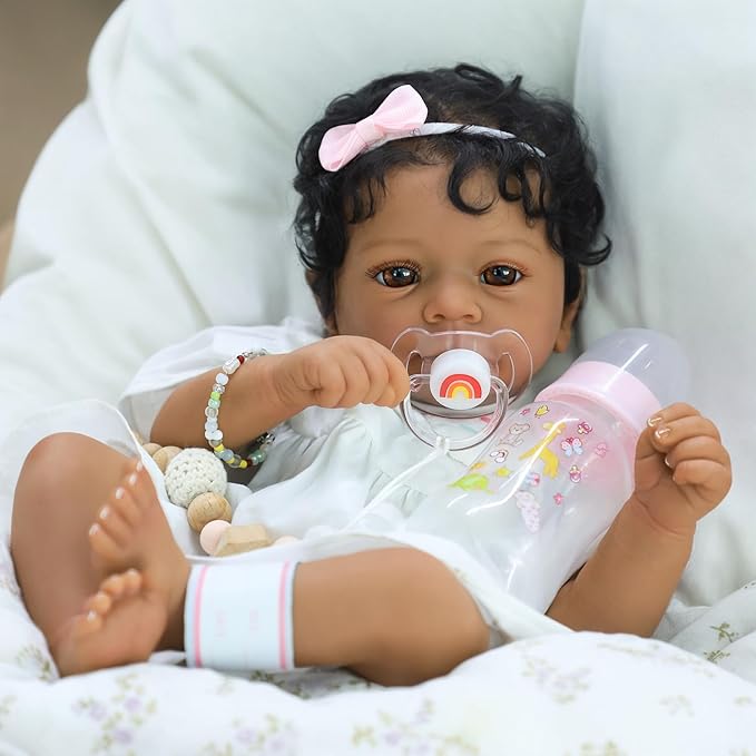 SCOM Reborn Baby Dolls Black Girl- 18 Inch Realistic Newborn Doll Newborn Dolls African American Real Life Baby Gift for Kids Age 3