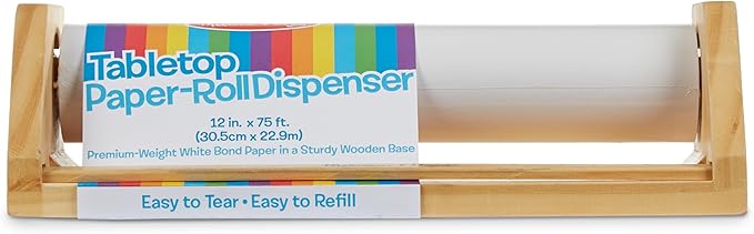Melissa & Doug Wooden Tabletop Paper Roll Dispenser with 12” x 75-Foot White Bond Paper & Roller, Art Supplies for Drawing, Painting, Crafting & Origami, Arts & Crafts Supplies for Kids Ages 3+