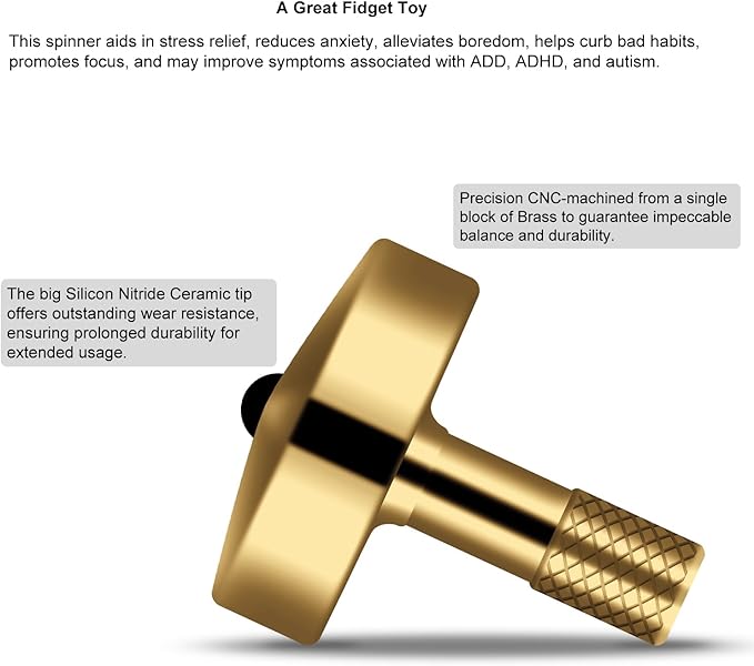 DjuiinoStar Premium Brass Spinning Top: 5-11 Minutes, Lengthened Stem, Easy to Twirl, CNC Machined, Great Time Killer, EDC Fidget Toy DST-805