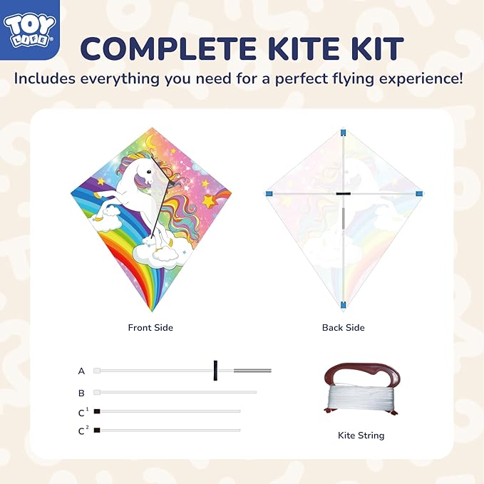 TOY Life Unicorn Kite for Kids – Large Easy to Fly Beach Kite with 50M String & Handle – Durable Nylon Outdoor Toy for Boys & Girls Ages 4-12 – Gift for Beach & Park Fun