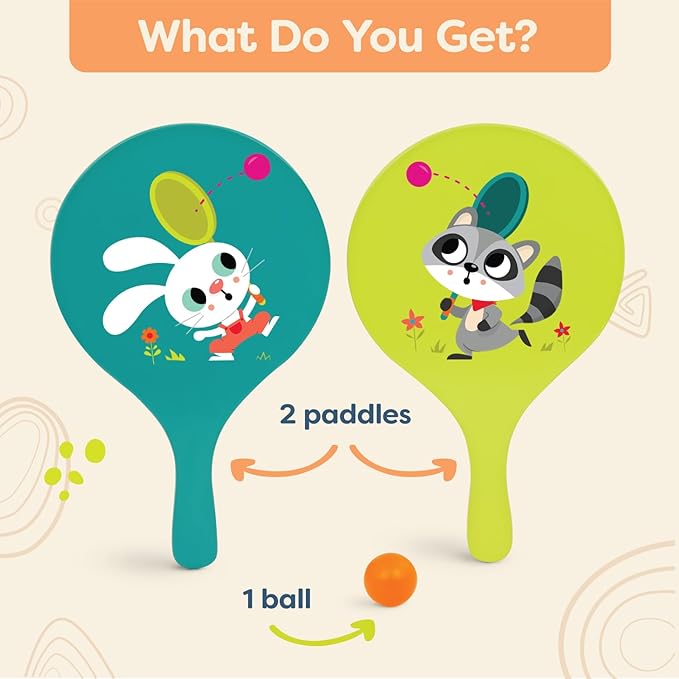 B. toys – Bounce & Play Paddle Set – Sports & Outdoor – Paddle Ball Game – 2 Colorful Paddles & 1 Ball – Active Play for Kids, Toddlers – 3+ Years