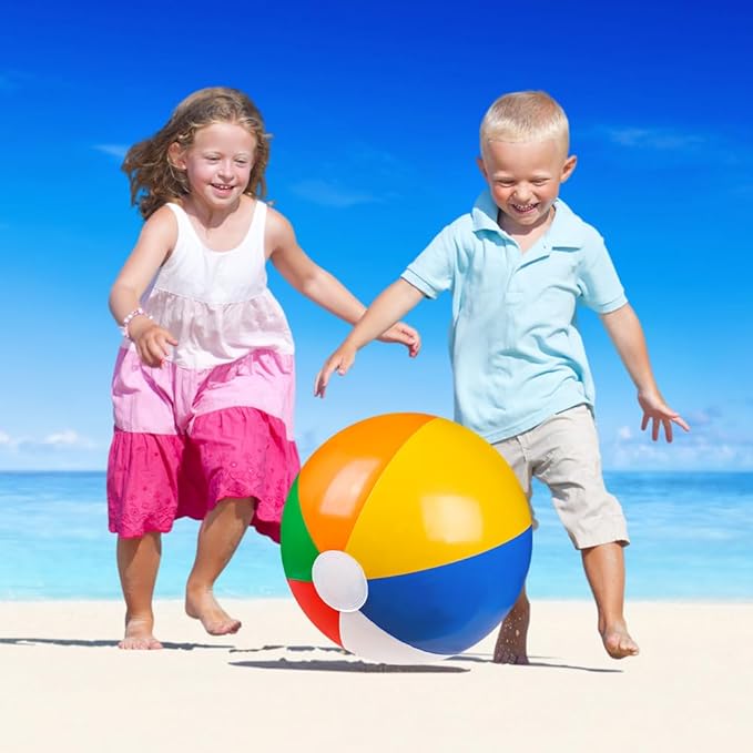 4 Pack 20" Summer Inflatable Big Beach Balls Rainbow Swimming Pool Water Games Toys for Kids Summer Party Supplies Decorations