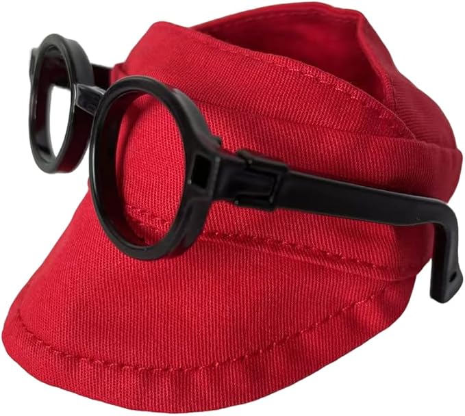 for Labubu Doll Accessories Set, 4 Colors Options Camouflage Bucket Hat and Black Sunglasses Frame(no Lenses) Casual Cap (Red)