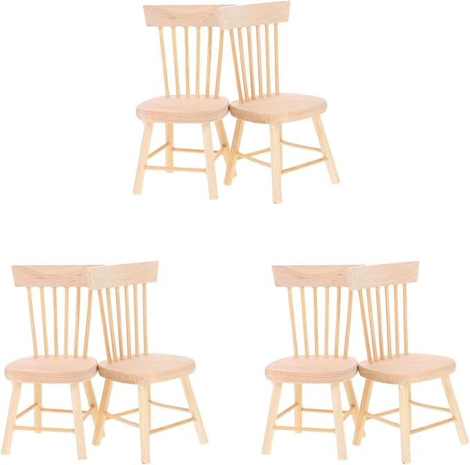 TOYANDONA 6pcs Dollhouse Chairs 1/12 Scale - Mini Doll House Dining Chairs Miniature Wooden Dollhouse Furniture 1/12 Scale for Doll House Accessories