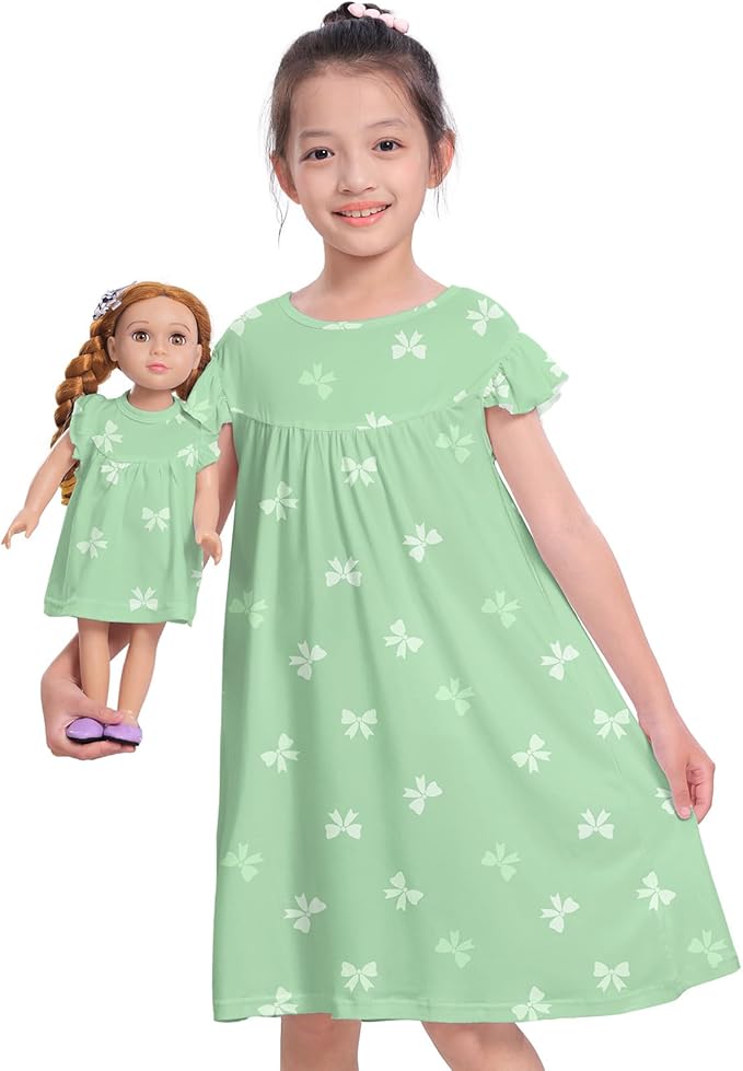ICOSY Matching Doll & Girls Nightgowns Clothes Girls Pajamas Sleepwear Outfit for Kids and 18" Girl Doll