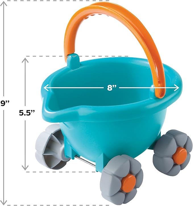 HABA Sand Bucket Scooter - 4 Piece Nesting Beach Toy Set - Toddler Summer Toys & Toddler Beach Essentials with Sand Bucket, Sieve, Shovel, & Pail on Wheels - Perfect Beach Toys for Toddlers 1+
