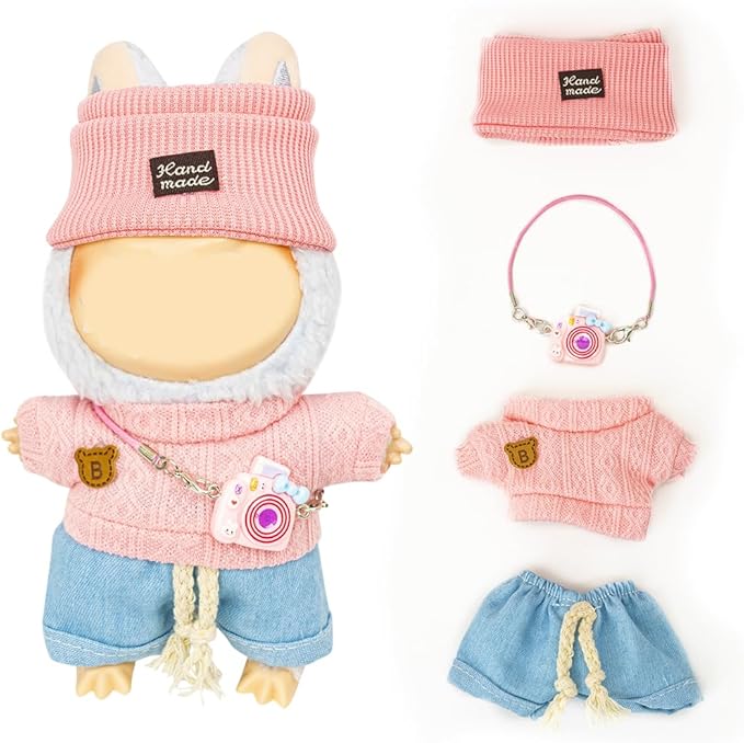 Clothes for Lububu 17cm Dolls(NO Doll) for Lububu Doll Outfits with Accessories Suit for Lububu Cute Stylish Dress Up Set Easter Gifts Pink