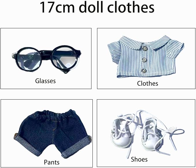 17cm Doll Clothes - 4pcs 17cm Doll Outfit - 17cm Doll Accessories,Boys and Girls Stylish Adorable Dolls Clothes Accessories,Glasses+Clothe+Pants+Shoes(Style-A)