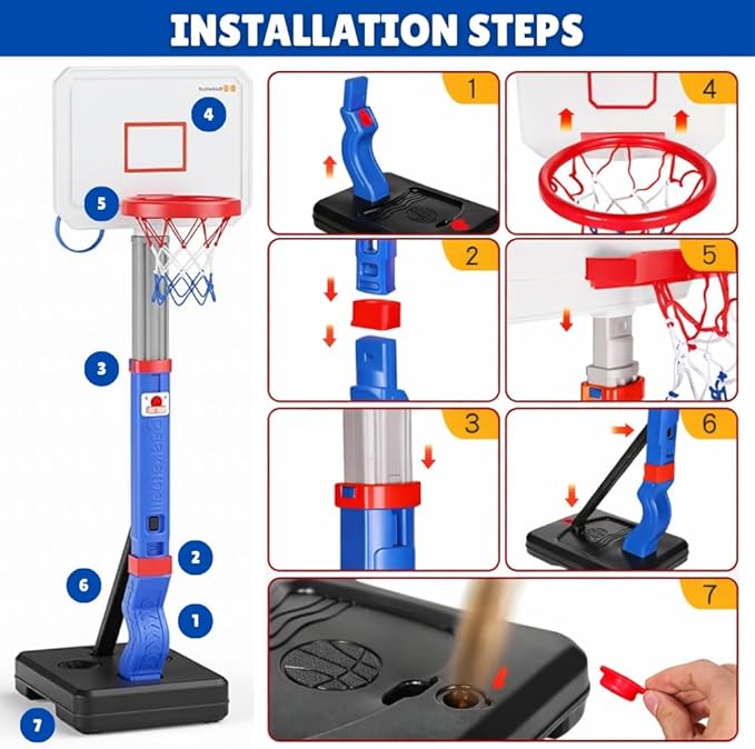 2-in-1 Toddler Basketball Hoop with Ring Toss Game, Adjustable 2.5–5.5 Ft Indoor & Outdoor Kids Basketball Set with Mini Balls, Rings, Pump & Stable Base | Sports Toy for Boys & Girls Ages 1–3+