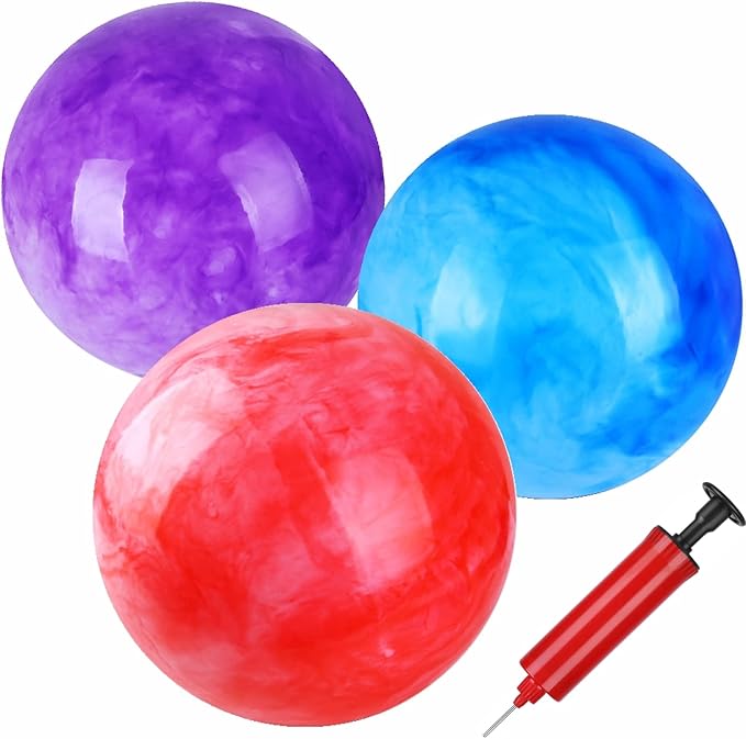 3 Pcs Playground Balls with Pump, 9 inch Inflatable Bouncy Balls for Kids Beach, School, Kickball DodgeBalls and Indoor Outdoor Plays
