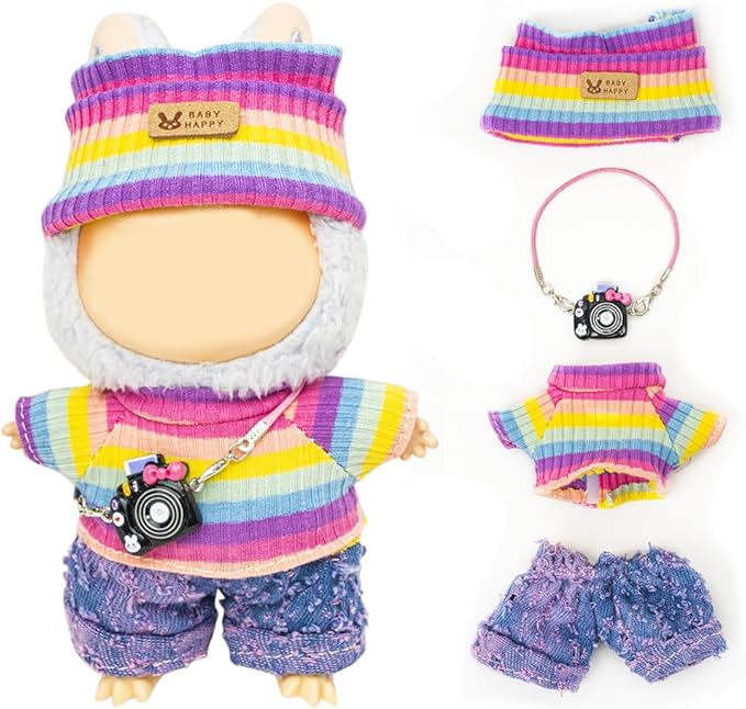 Clothes for Lububu 17cm Dolls(NO Doll) for Lububu Doll Outfits with Accessories Suit for Lububu Cute Stylish Dress Up Set Easter Gifts Purple Pants