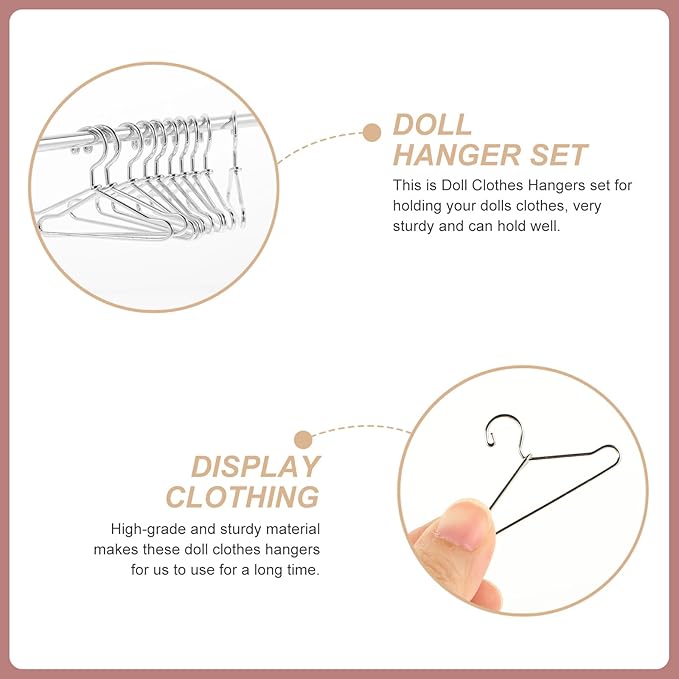 TOYANDONA Mini Clothes Rack for Dolls with 10 Miniature Metal Doll Clothes Hangers Doll Apparel Hanger and Clothing Rack for Dollhouse Accessories 5.90X4.72X2.16 Inch