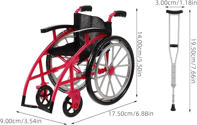 Toddmomy Miniature Wheelchair and Crutches Dollhouse Accessory Set Realistic Doll Wheelchair Playset for DIY Micro Landscape and Doll Decoration 6.88X5.51X3.54 Inches