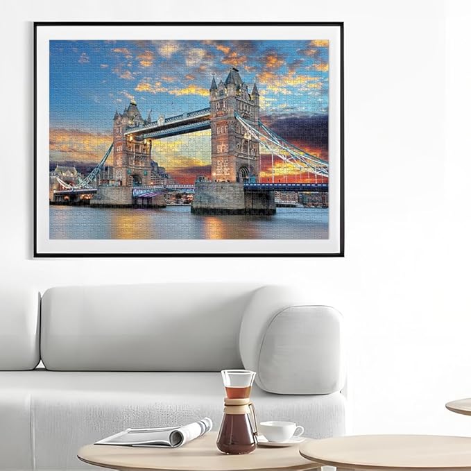 1000 Piece Jigsaw Puzzles for Adults Teens Kids - Fine Art Challenging, London Tower Bridge 1000Pcs Puzzle, Family Game Gift, Size 27"x20"