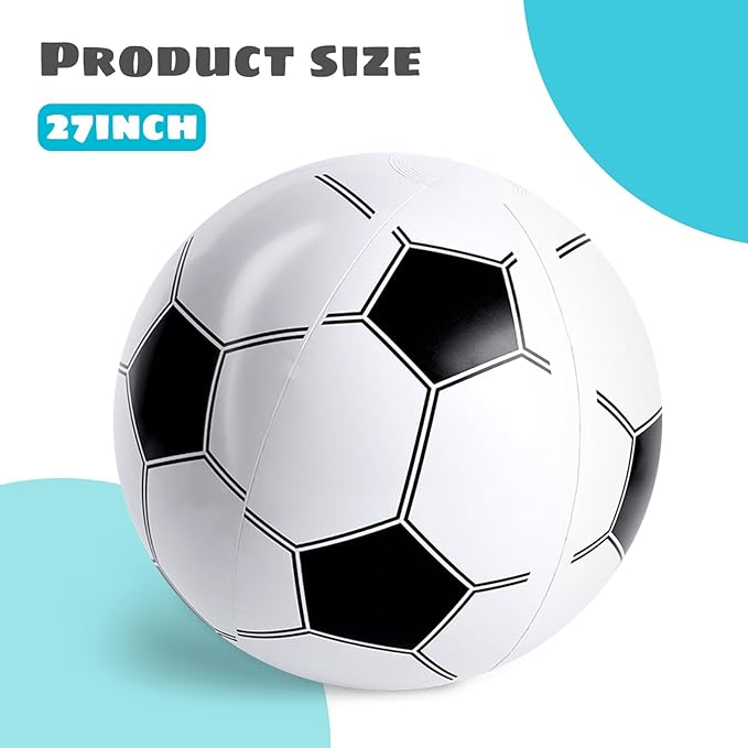 Shindel 27-Inch Giant Inflatable Soccer Ball - Soccer Themed Party Decor & Beach Pool Games, Heavy-Duty Without BPA Vinyl Ball for Outdoor Sports, Backyard, Lake & Birthday Activities