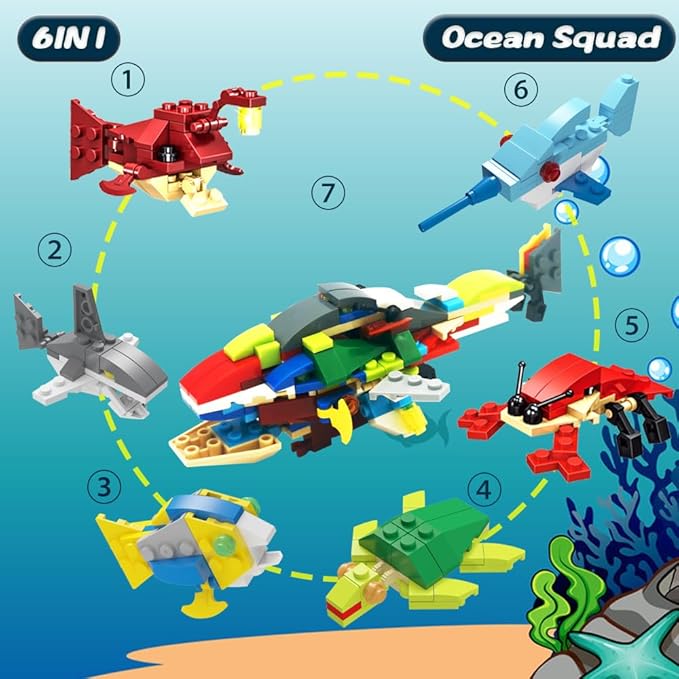 WODMAZ 24 Packs Sea Animal Building Blocks, Easter Gift Ocean Building Toys Set for Kids Easter Eggs Hunt Easter Theme Party Favors