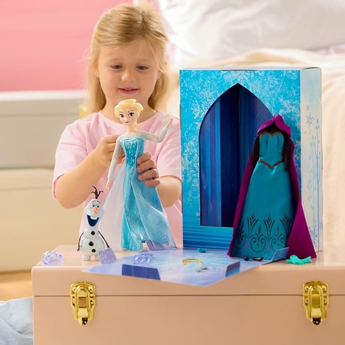 Disney Store Official Elsa Story Doll (Blue Dress) - 11 Inches - Includes Coloring Book and Additional Dress, Princess Doll in Classic Outfit, Disney Princess Toys for Girls