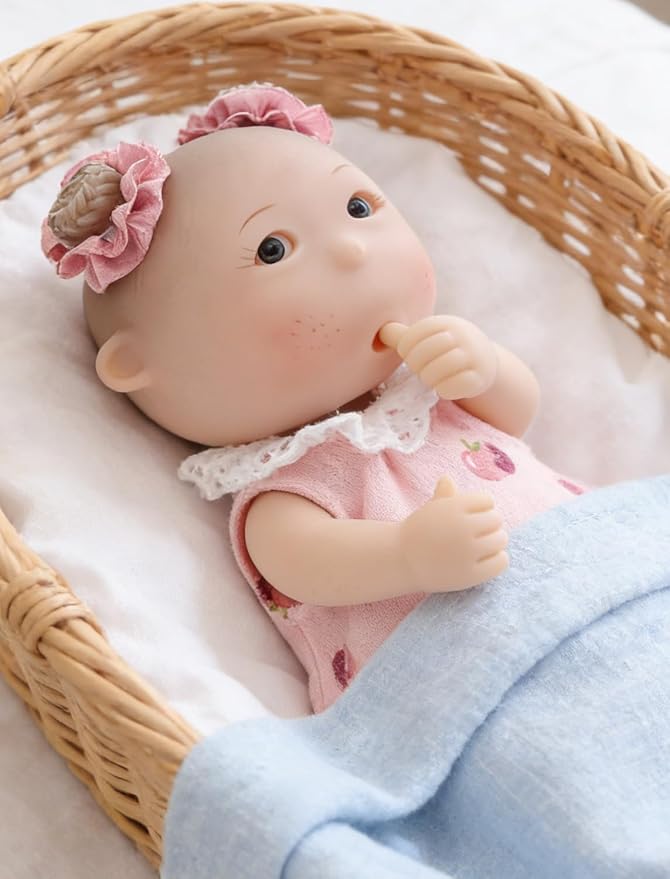 Potato Baby Doll, 7 Inch Mini Baby Doll with 5 Movable Joints, Thumb-Sucking Pose, Full Body Vinyl Doll for Play, Display, and Collection, Gifts for Boys and Girls, Collectors, Ages 3+ (Pink)