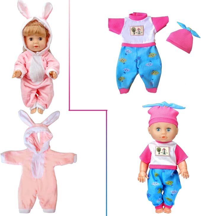 WONDOLL 8-Sets Alive Baby-Doll-Clothes for 12 inch Baby Dolls 10-11-12 inch Handmade Clothing Lovely Hat Dress and Outfits Accessories Christmas Birthday for Little Girl（NO Doll