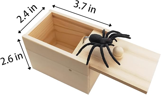 Motiloo Original Spider Prank Box,Handdmade Wooden Pop Out Rubber Spider Scare Box Joke Toys Prank for Kids & Adults Prank Gift Halloween
