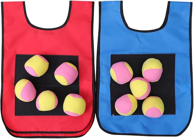 Dodgeball Target Game Set for Kids: 10 Soft Fleece Tag Balls with 2 Sticky Vests, 2-Player Game for Adult Indoor and Outside Play and Sports Activities Toys