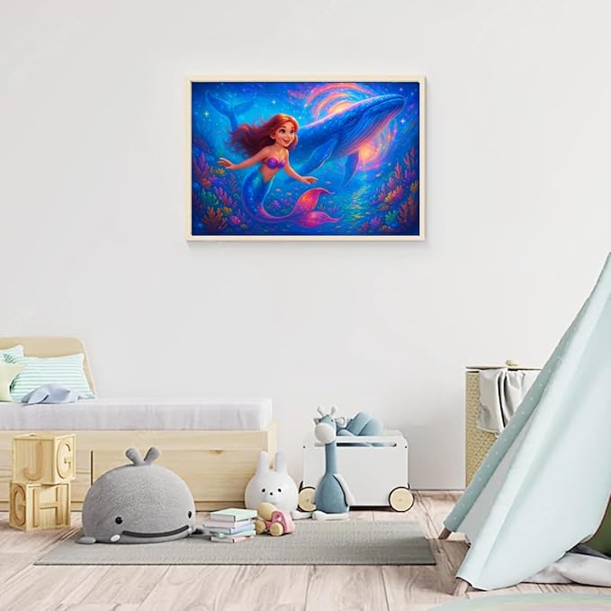 100-Piece Mermaid and Whale Jigsaw Puzzle for Kids Ages 4-6 6-8 8-10, Fantasy Underwater Puzzle with Magical Ocean Scene – Educational Toys and Birthday Gift for Girls and Boys