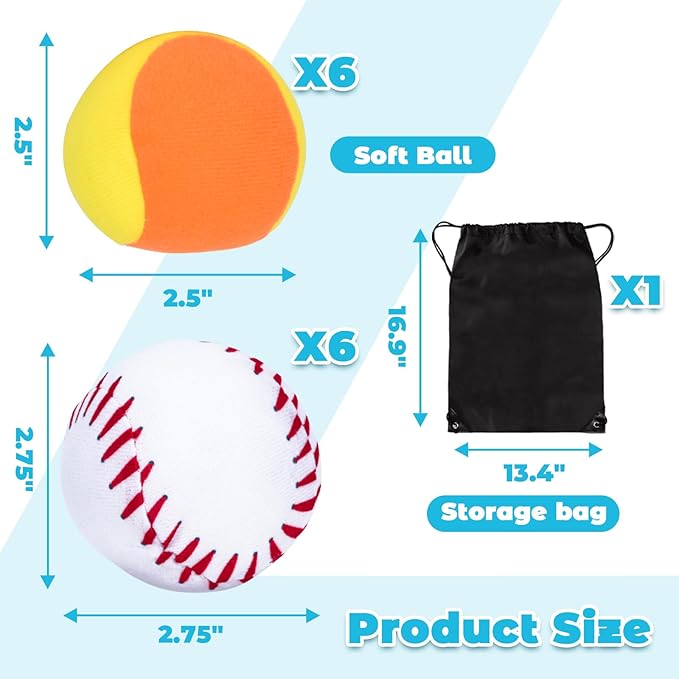 Teamaze 12 Replacement Velcro Sticky Balls in 2 Materials Hook and Loop Balls for Toss and Catch Sports Games Hook and Loop Set Refill Soft